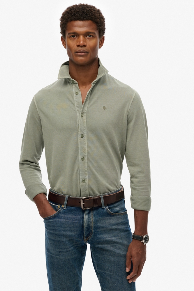 VINTAGE DESTROY PIQUE LS SHIRT M4011000A 1KH Light Khaki Green